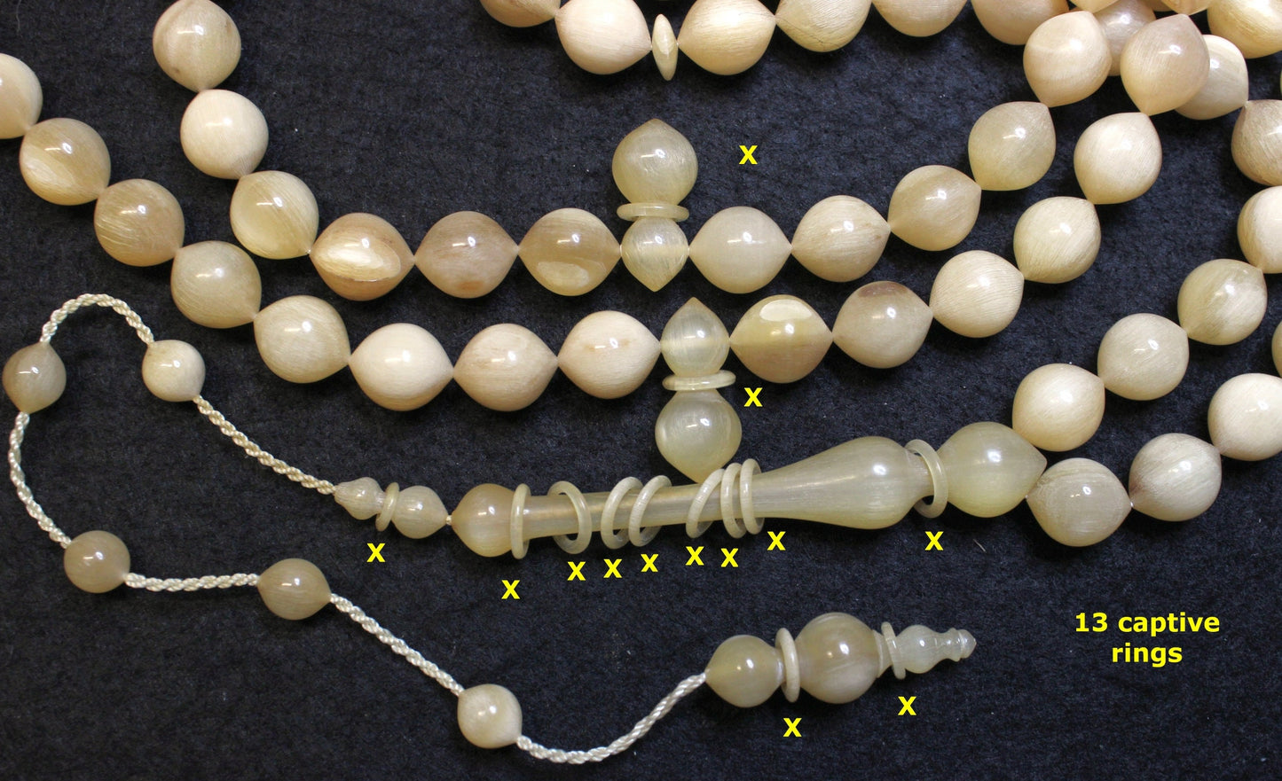 Islam Prayer Beads Tesbih Wild Goat Horn 99 Beads Gebetskette Exceptional Carving - High Rarity