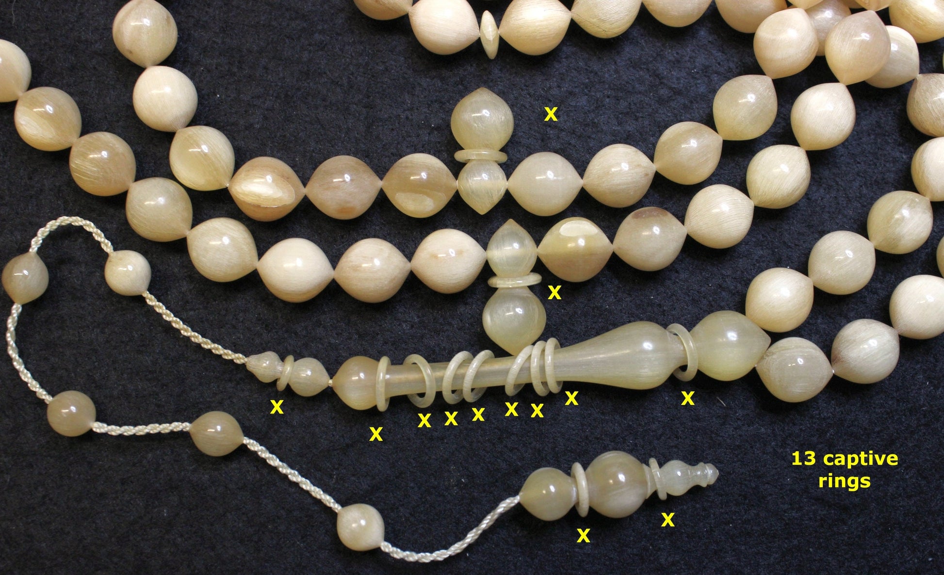 Islam Prayer Beads Tesbih Wild Goat Horn 99 Beads Gebetskette Exceptional Carving - High Rarity