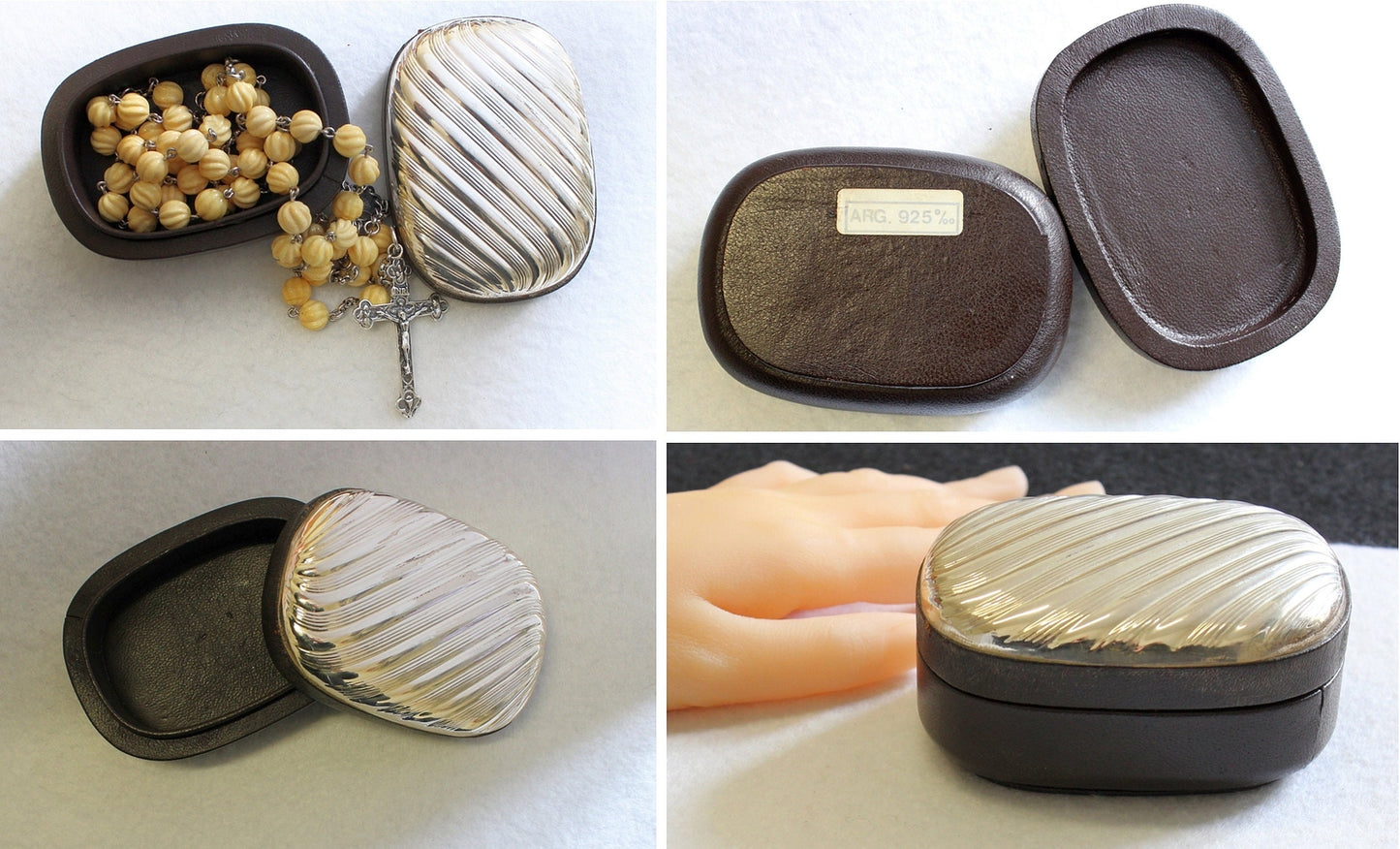 Vintage Catholic Rosary Carved Baltic Butterscotch Amber and Sterling Silver in Leather & Sterling Box