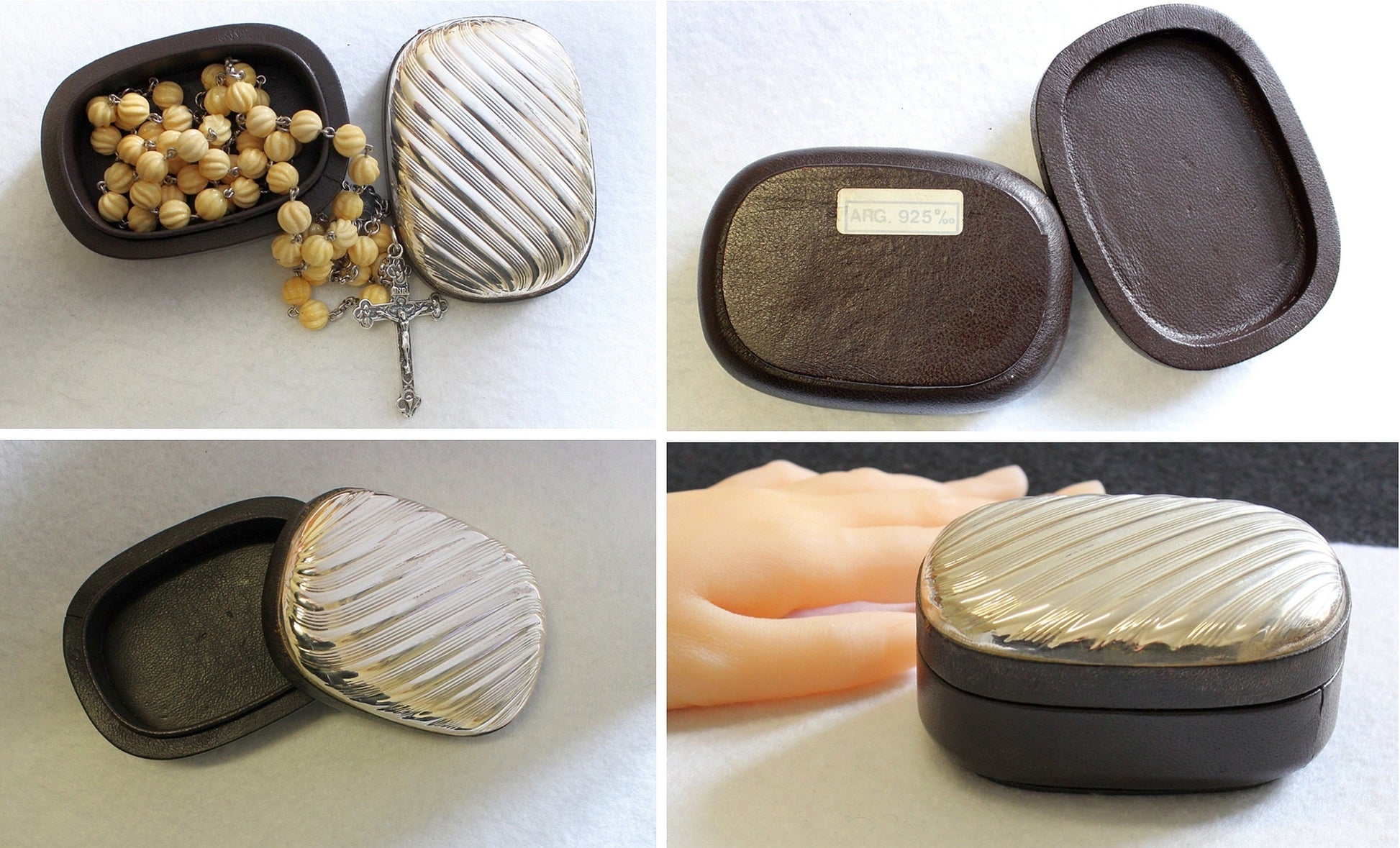 Vintage Catholic Rosary Carved Baltic Butterscotch Amber and Sterling Silver in Leather & Sterling Box