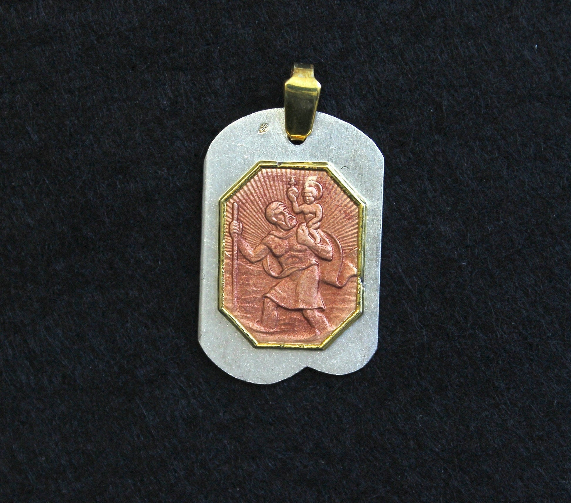 Vintage Catholic Medal St Christopher Enamel & Vermeil on Sterling Silver