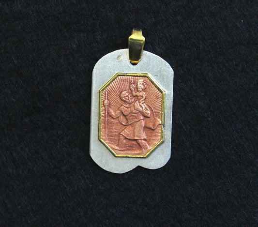 Vintage Catholic Medal St Christopher Enamel & Vermeil on Sterling Silver