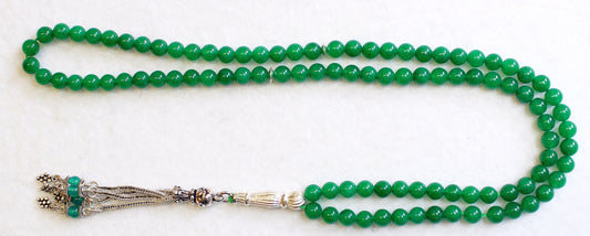 Islamic Prayer Beads Tesbih Gebetskette 99 Green Jade Beads & Sterling Silver