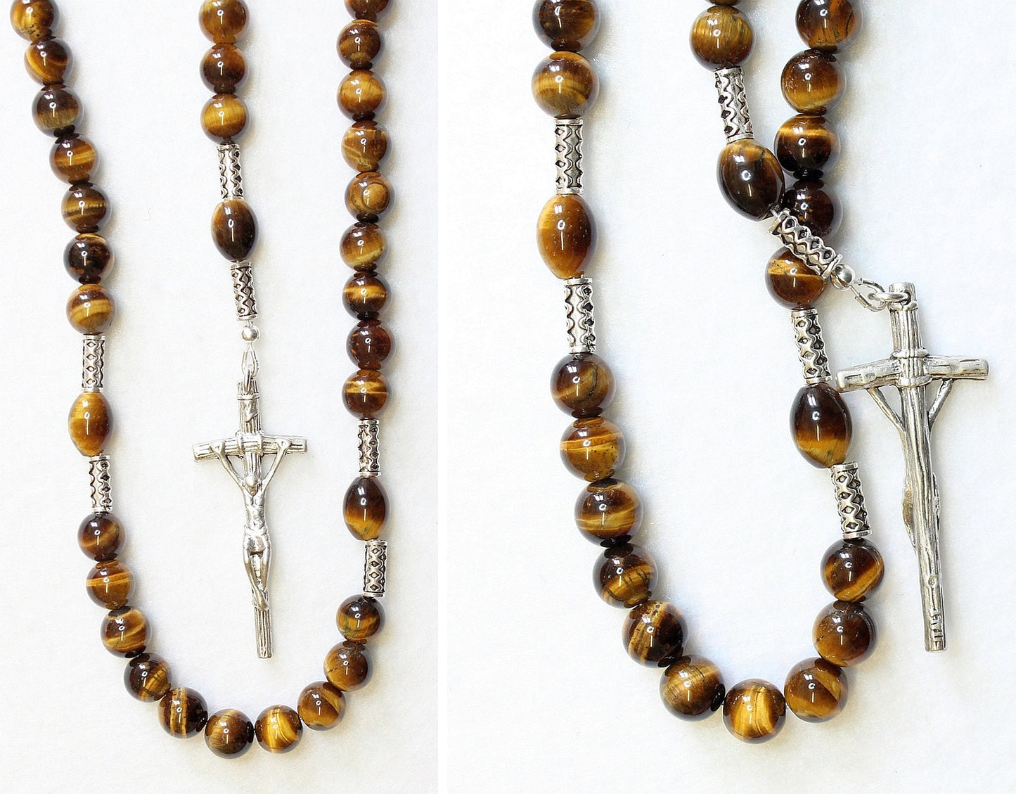 Catholic Rosary Prayer Beads Tiger Eye and Heavy Sterling Silver