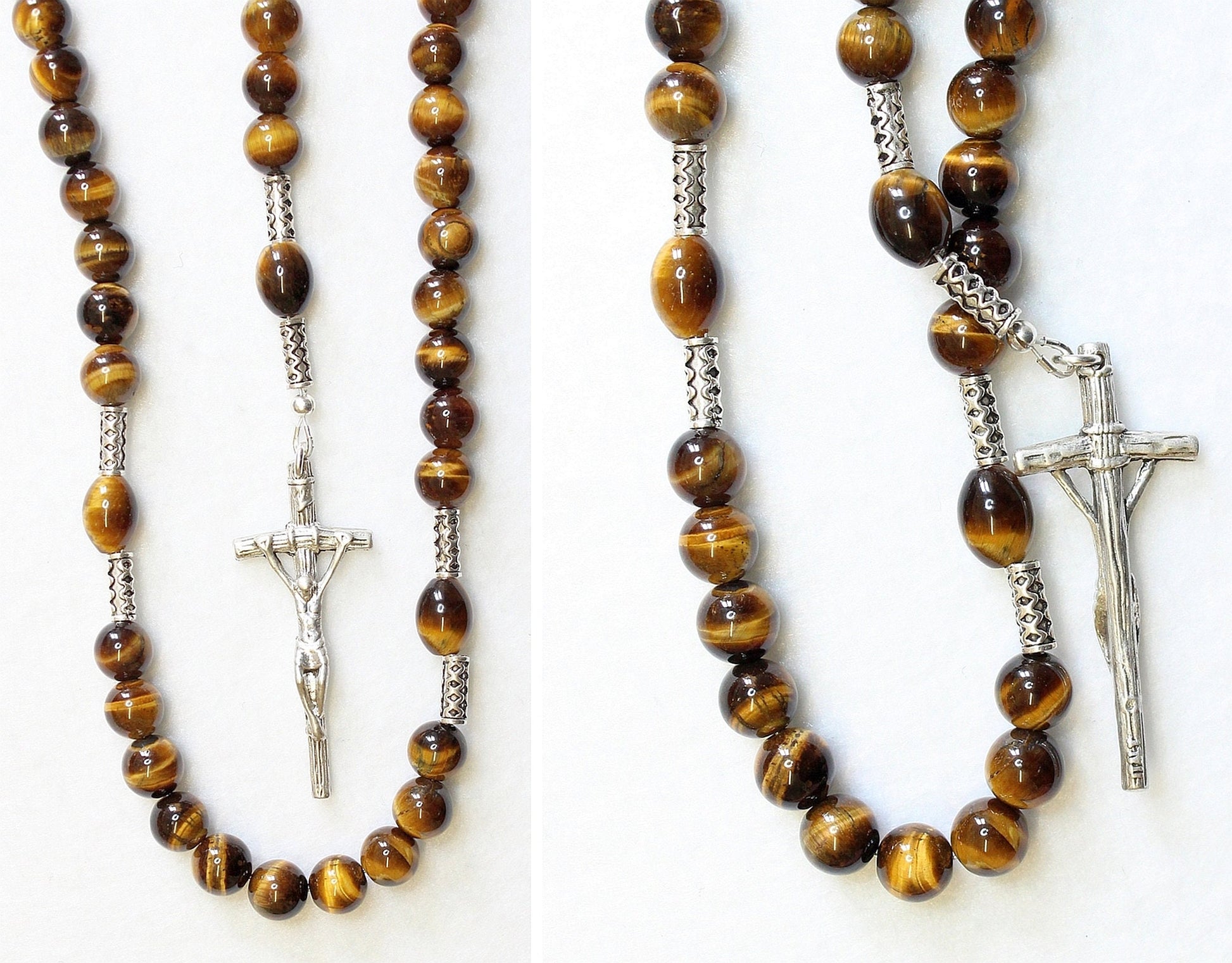 Catholic Rosary Prayer Beads Tiger Eye and Heavy Sterling Silver
