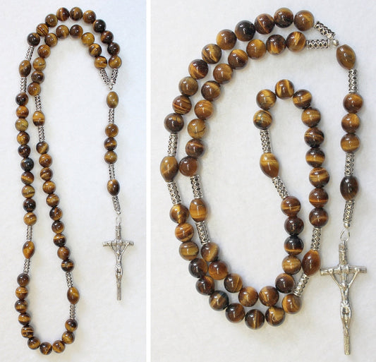 Catholic Rosary Prayer Beads Tiger Eye and Heavy Sterling Silver