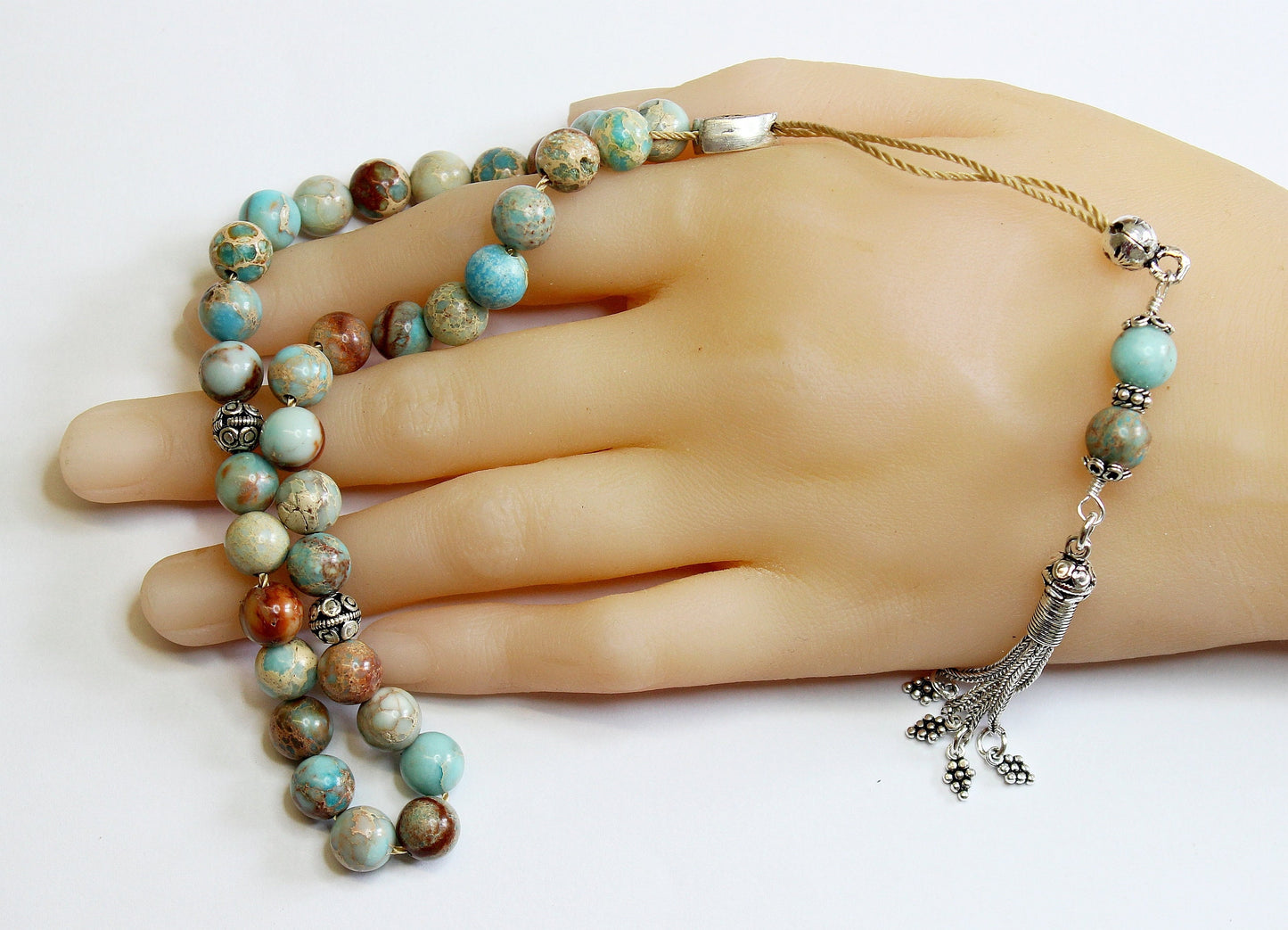 Greek Komboloi Worry Beads VARISCITE and Sterling Silver