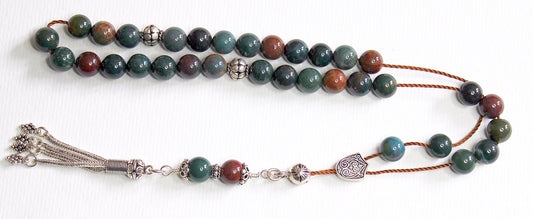 Greek Komboloi Worry Beads Bloodstone and Sterling Silver