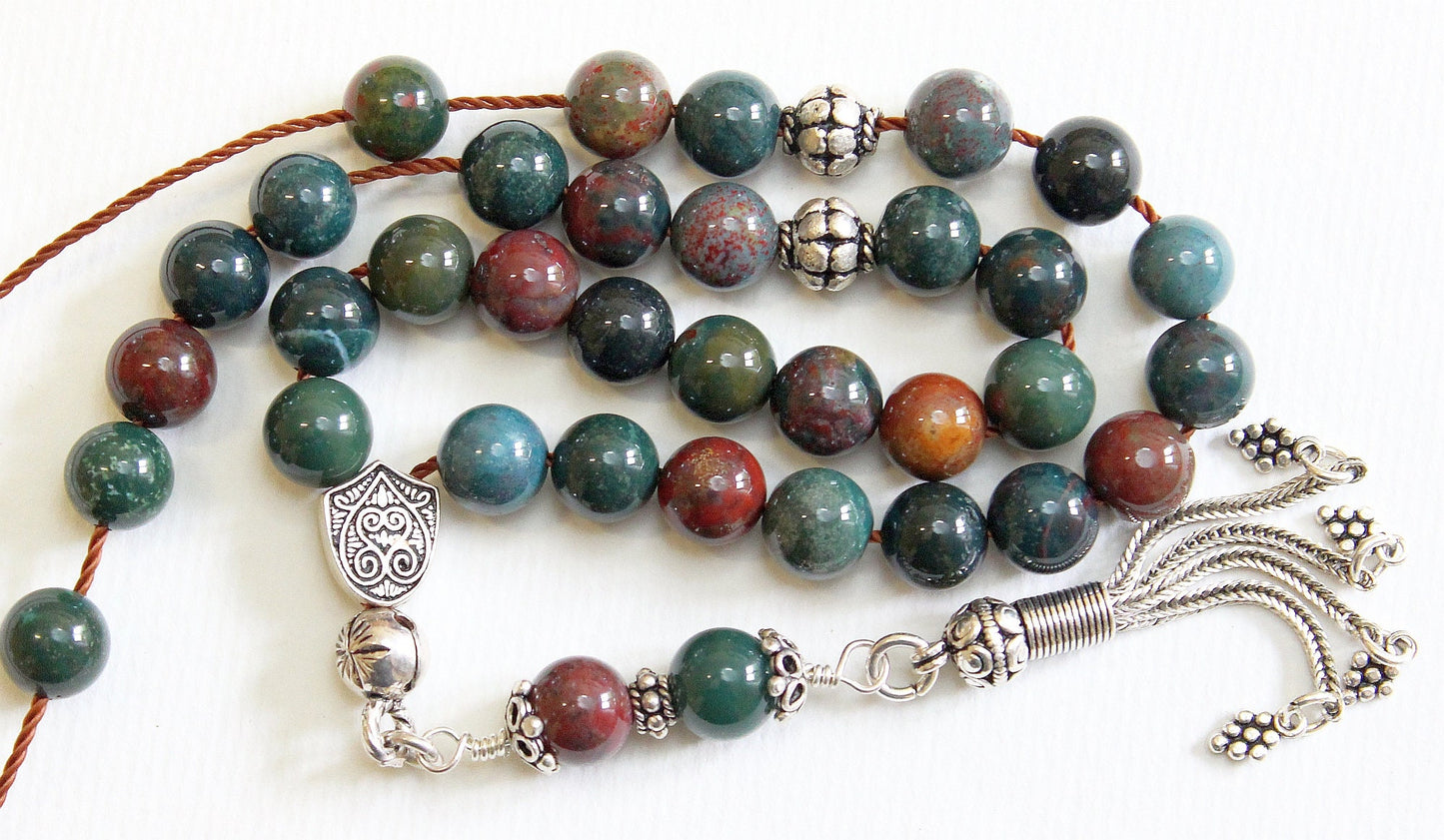 Greek Komboloi Worry Beads Bloodstone and Sterling Silver