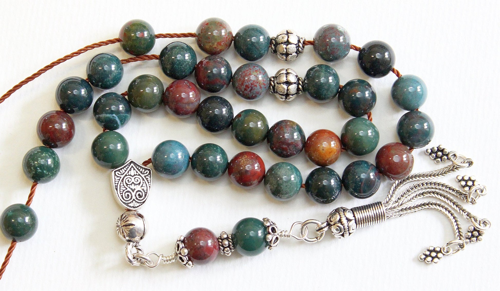 Greek Komboloi Worry Beads Bloodstone and Sterling Silver