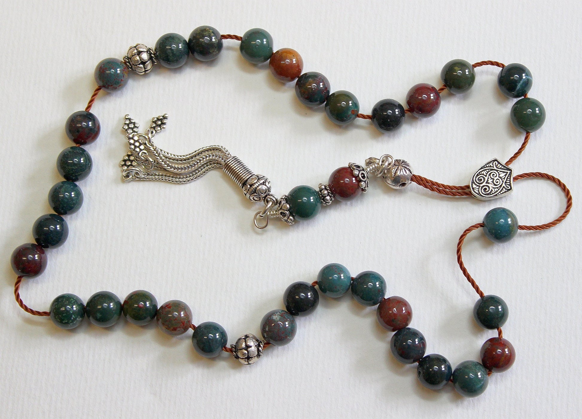Greek Komboloi Worry Beads Bloodstone and Sterling Silver