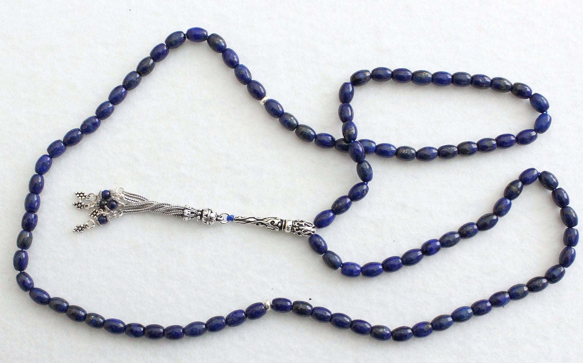 Islamic Prayer Beads Tesbih Gebetskette 99 Beads Lapis Lazuli & Sterling Silver