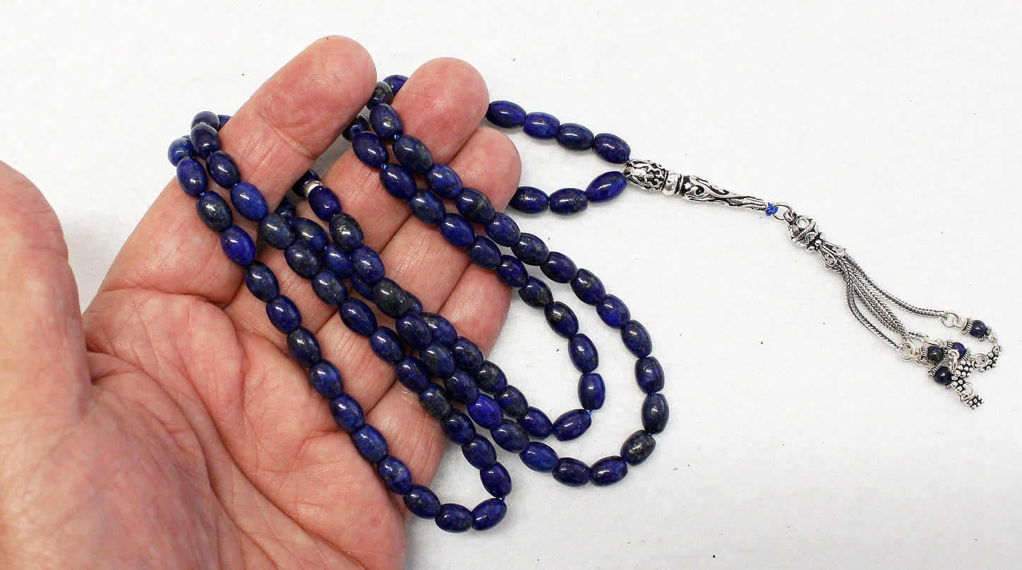 Islamic Prayer Beads Tesbih Gebetskette 99 Beads Lapis Lazuli & Sterling Silver