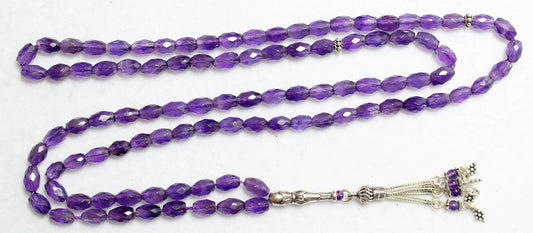 Islamic Prayer Beads 99 Faceted Amethyst and Sterling Silver - Rare