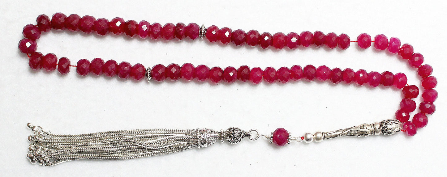 Tesbih Worry Beads 66 Faceted Genuine Ruby Beads & Sterling Silver - Collector's