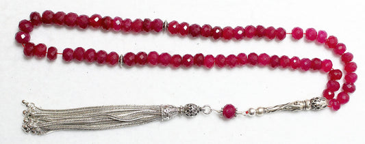 Tesbih Worry Beads 66 Faceted Genuine Ruby Beads & Sterling Silver - Collector's
