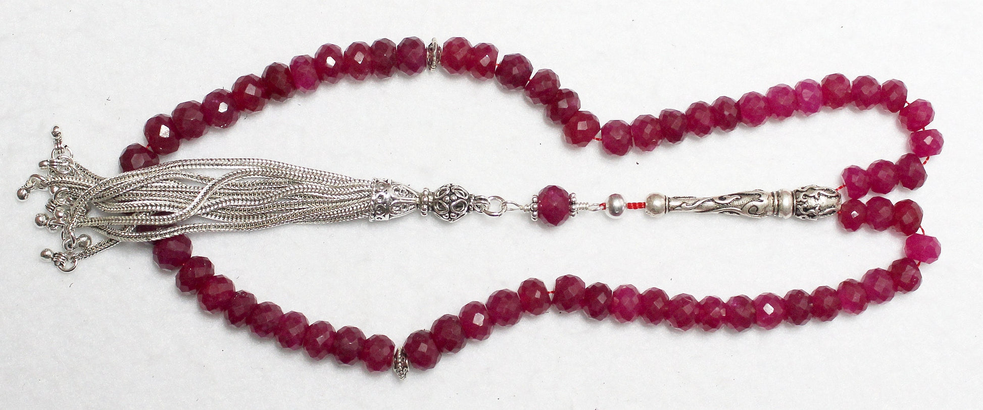 Tesbih Worry Beads 66 Faceted Genuine Ruby Beads & Sterling Silver - Collector's
