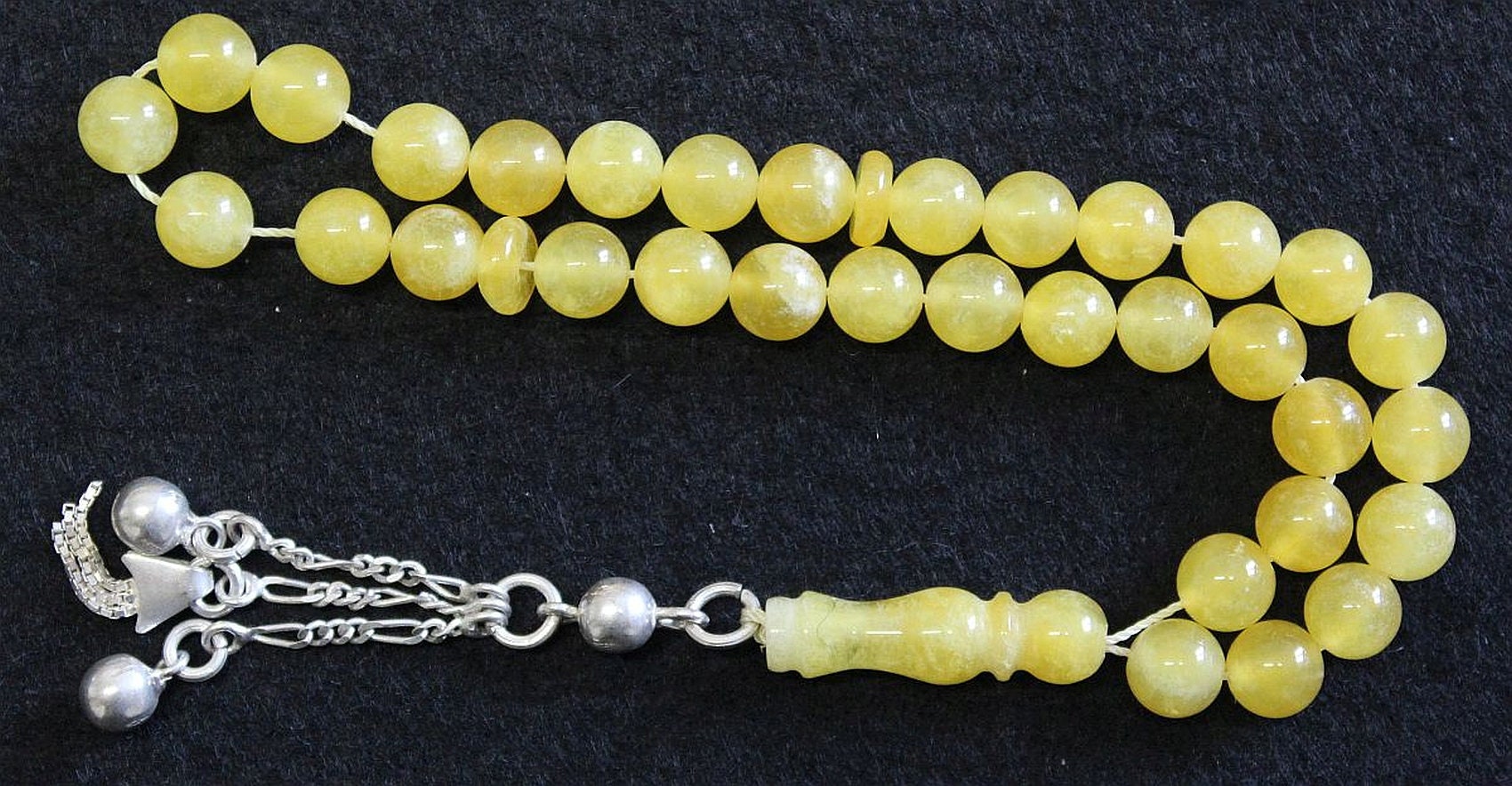 Prayer Worry Beads Tesbih Komboloi Yellow Jade And Sterling Silver Complete