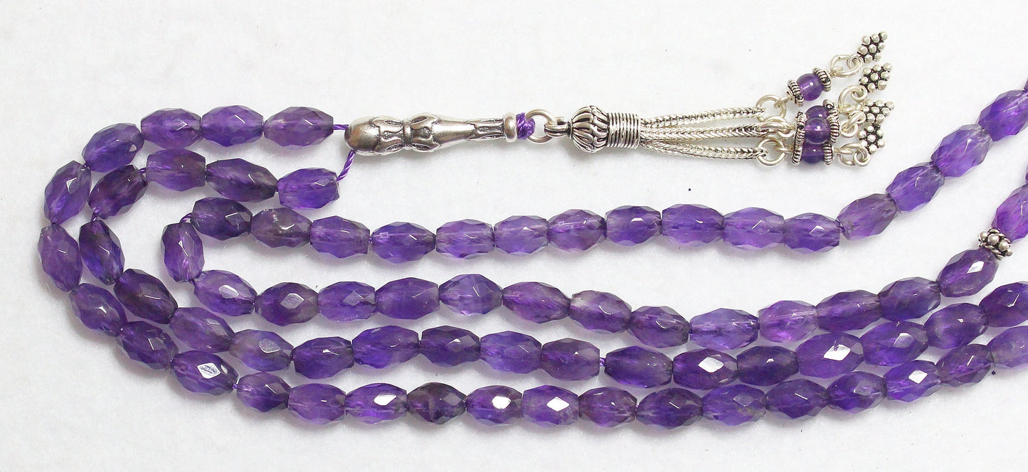 Islamic Prayer Beads 99 Faceted Amethyst and Sterling Silver - Rare