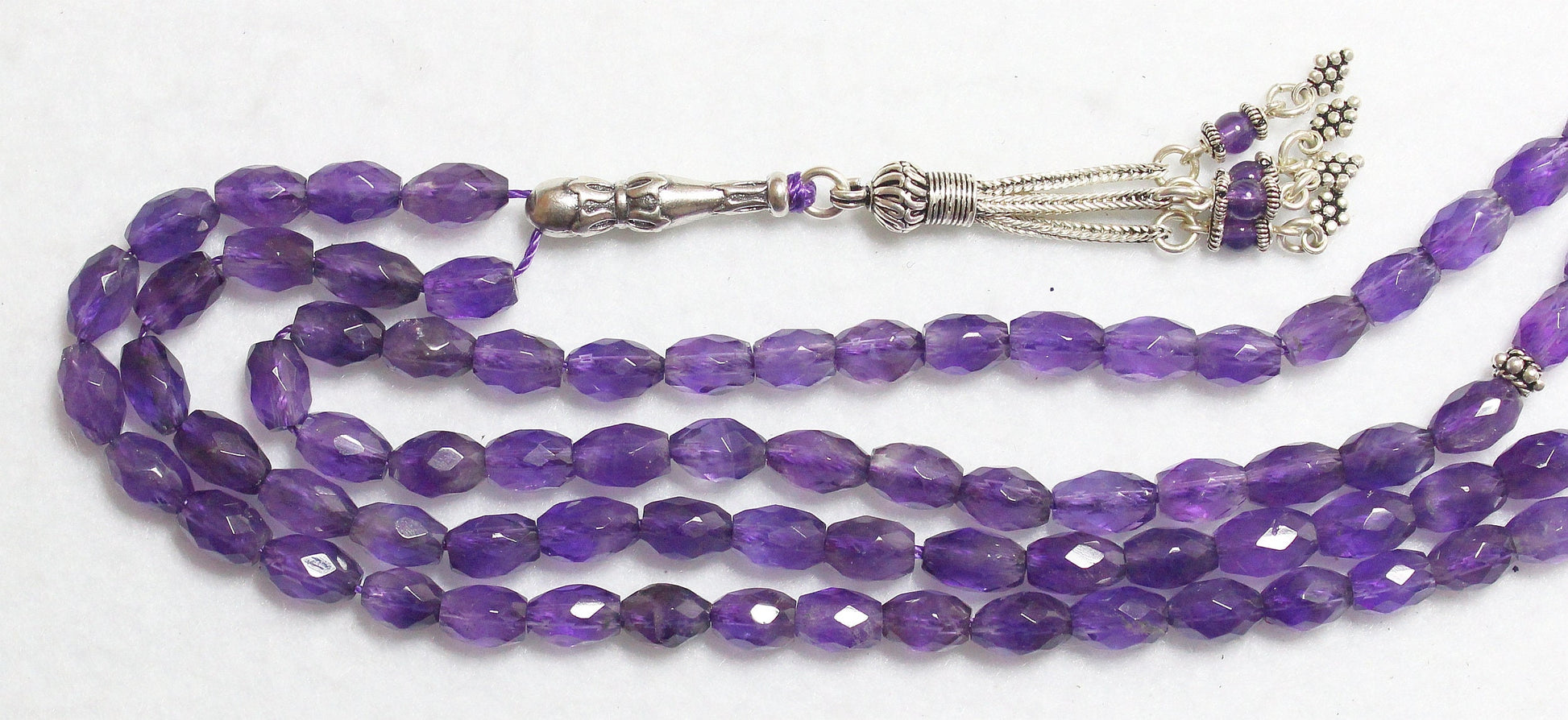 Islamic Prayer Beads 99 Faceted Amethyst and Sterling Silver - Rare