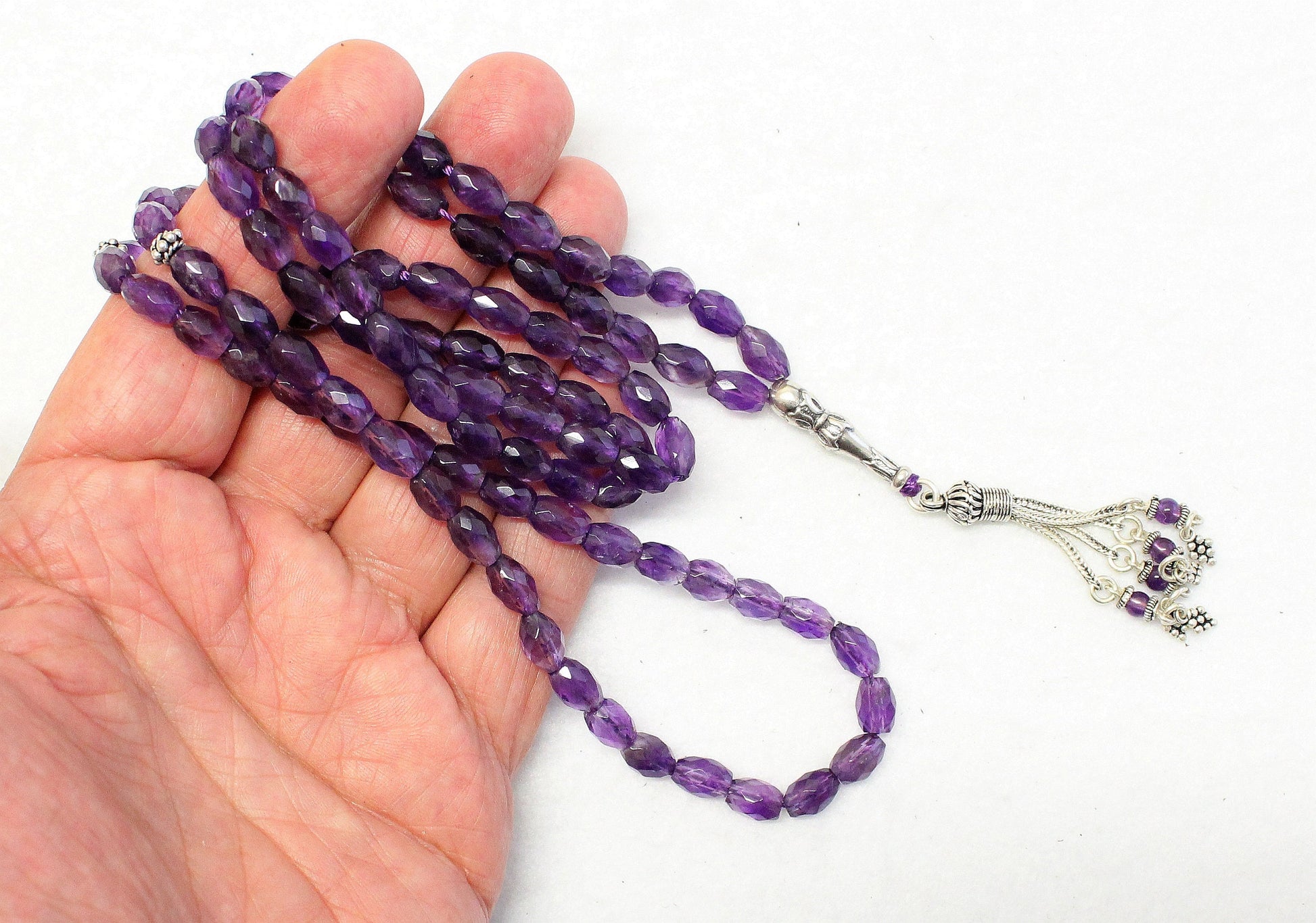 Islamic Prayer Beads 99 Faceted Amethyst and Sterling Silver - Rare