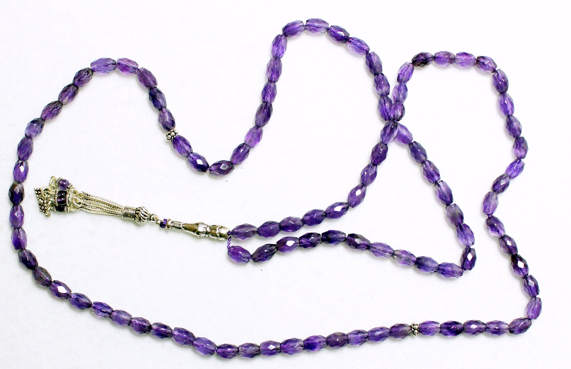 Islamic Prayer Beads 99 Faceted Amethyst and Sterling Silver - Rare