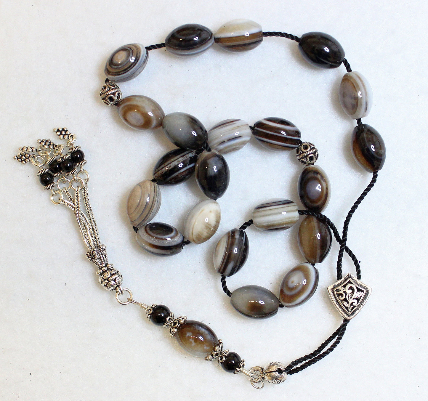 Greek Komboloi Botswana Agate & Sterling Silver Worry Beads
