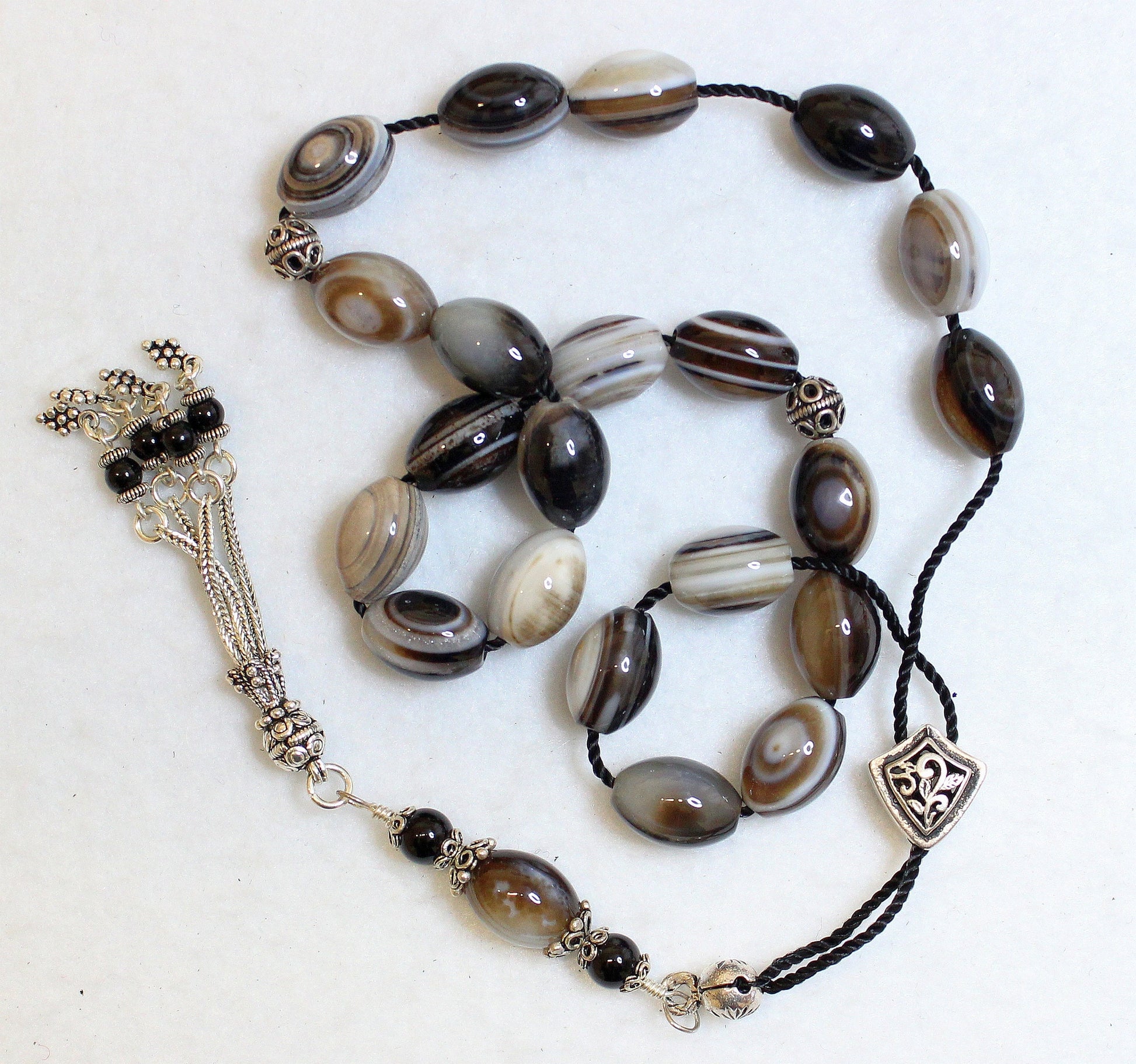 Greek Komboloi Botswana Agate & Sterling Silver Worry Beads