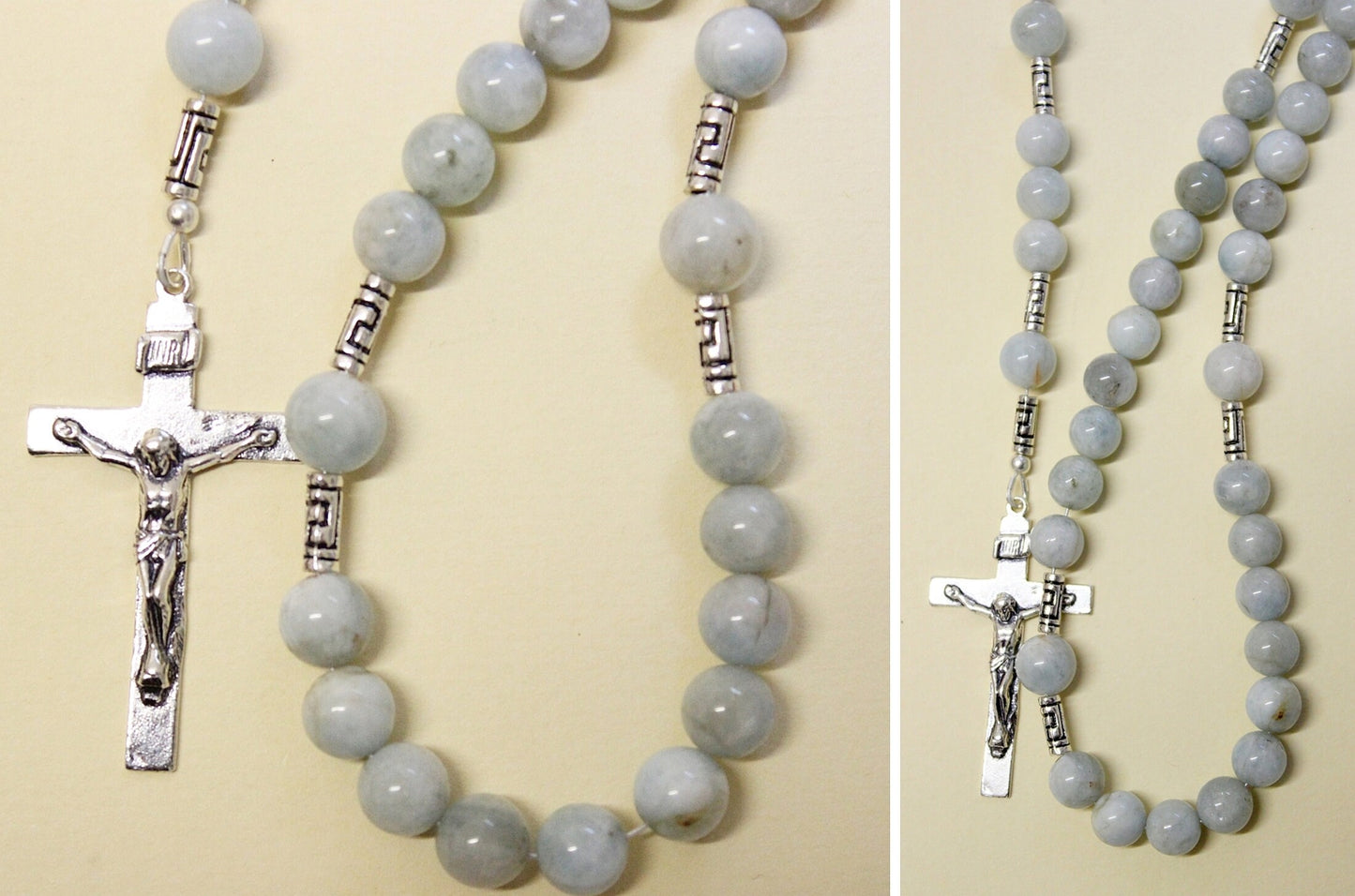 Catholic Rosary Prayer Beads Aquamarine Gemstone and Heavy Sterling Silver