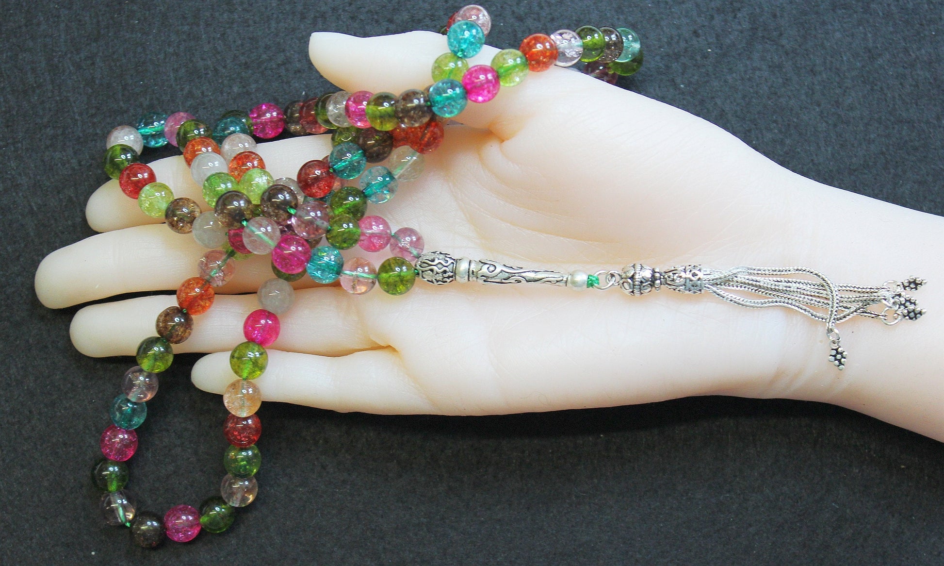 Islamic Prayer Beads Gebteskette 99 Tourmaline & Sterling Silver