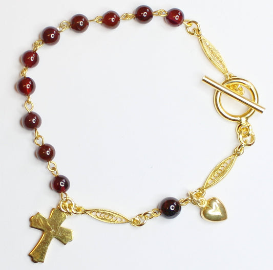 Catholic Rosary Bracelet Garnet and Vermeil Filigree