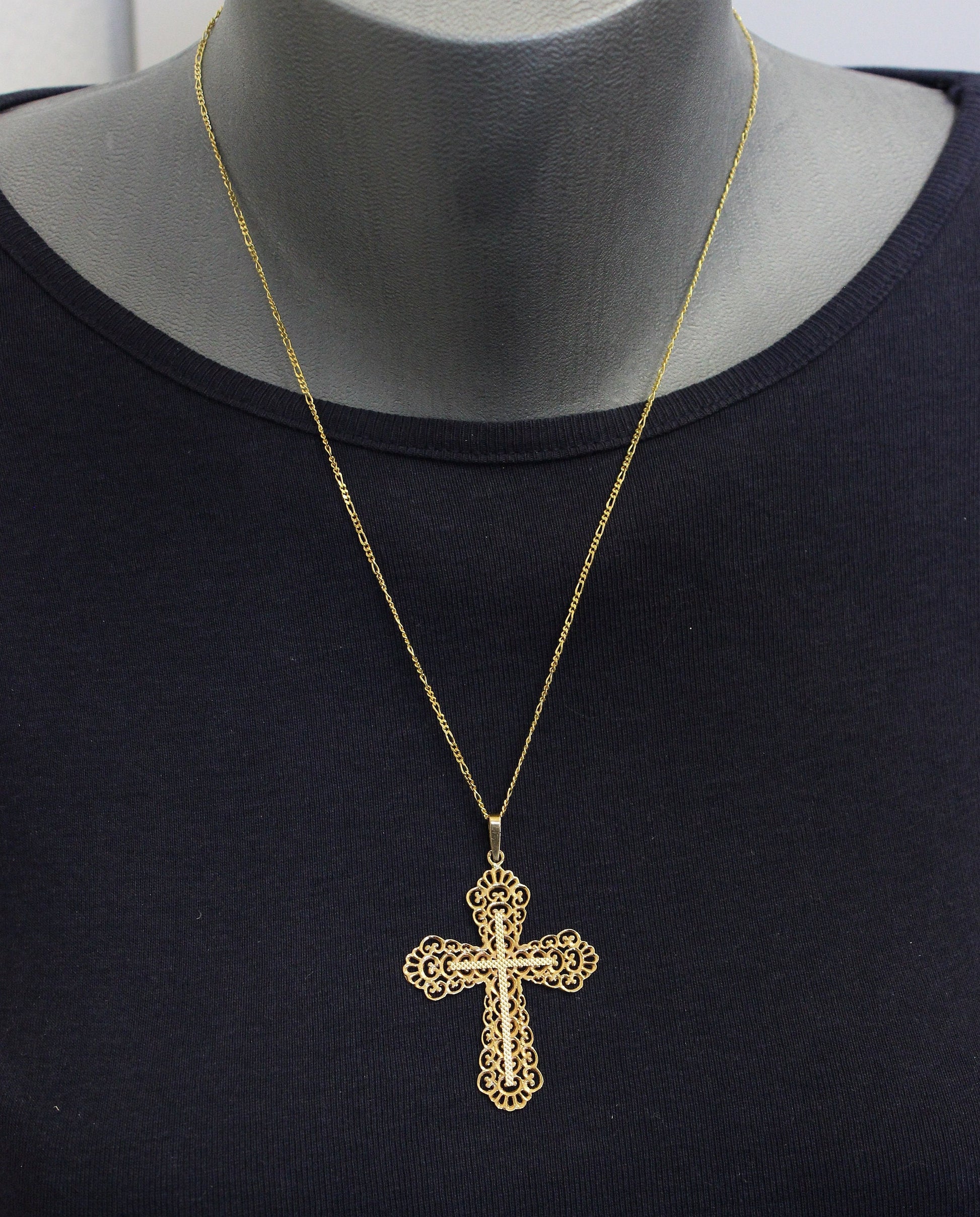 1930's French Solid 18K Gold Open Work Cross Pendant Medal Seldom Seen