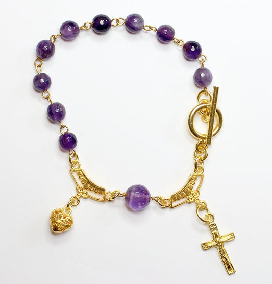 Catholic Rosary Bracelet Faceted Amethyst and Vermeil