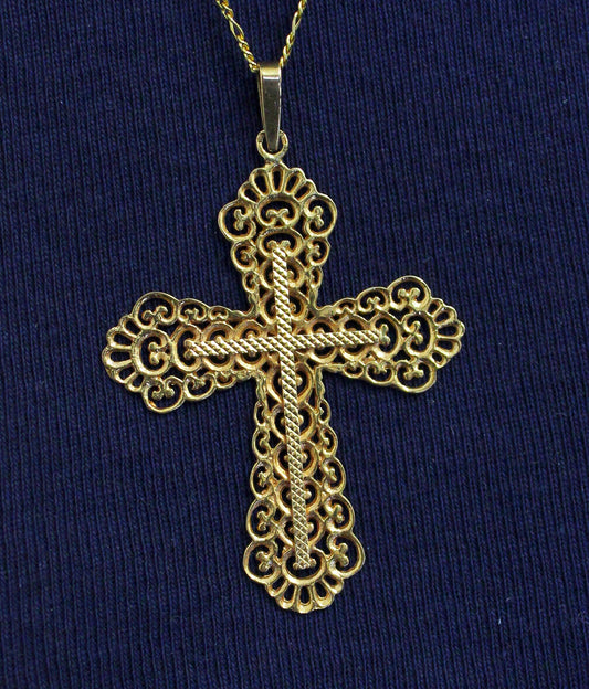 1930's French Solid 18K Gold Open Work Cross Pendant Medal Seldom Seen