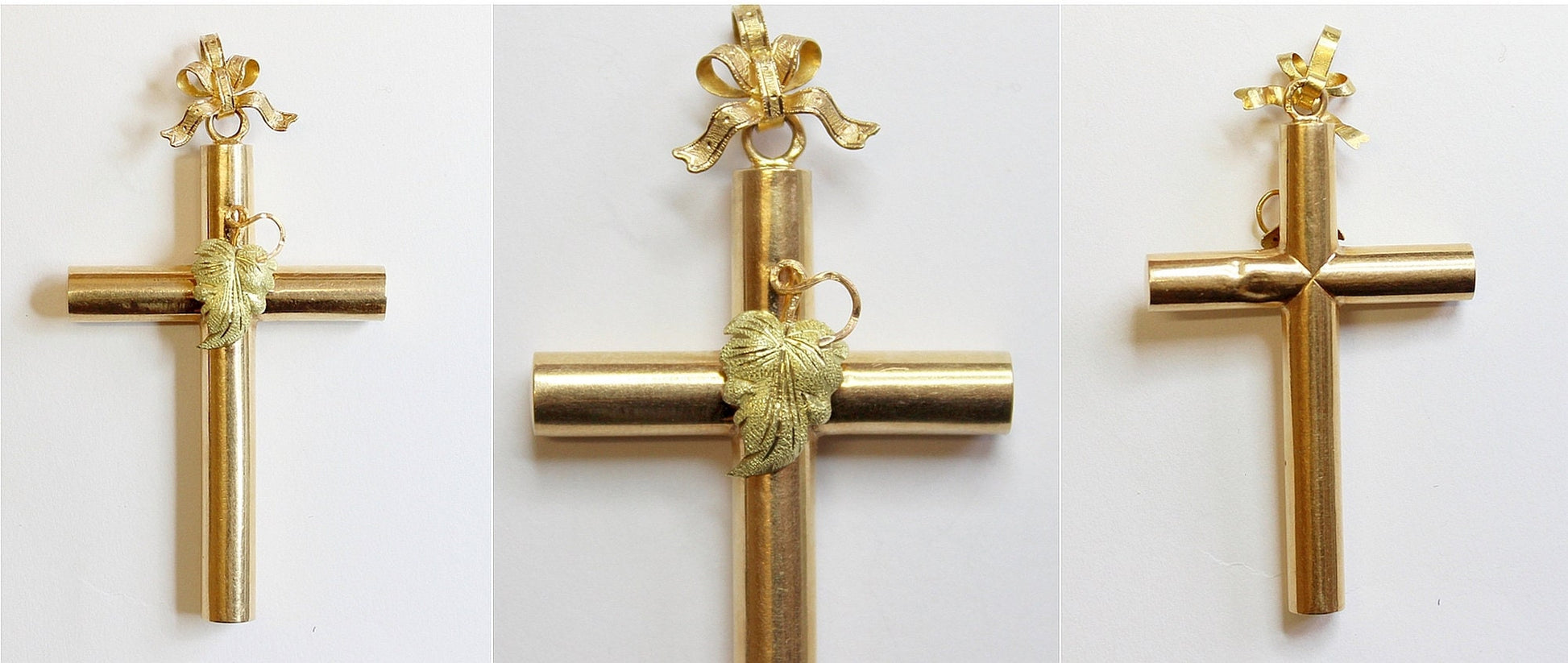 Late 19h Century French Solid 18K Gold Bicolor Intricate Cross Pendant Jewel UNIQUE