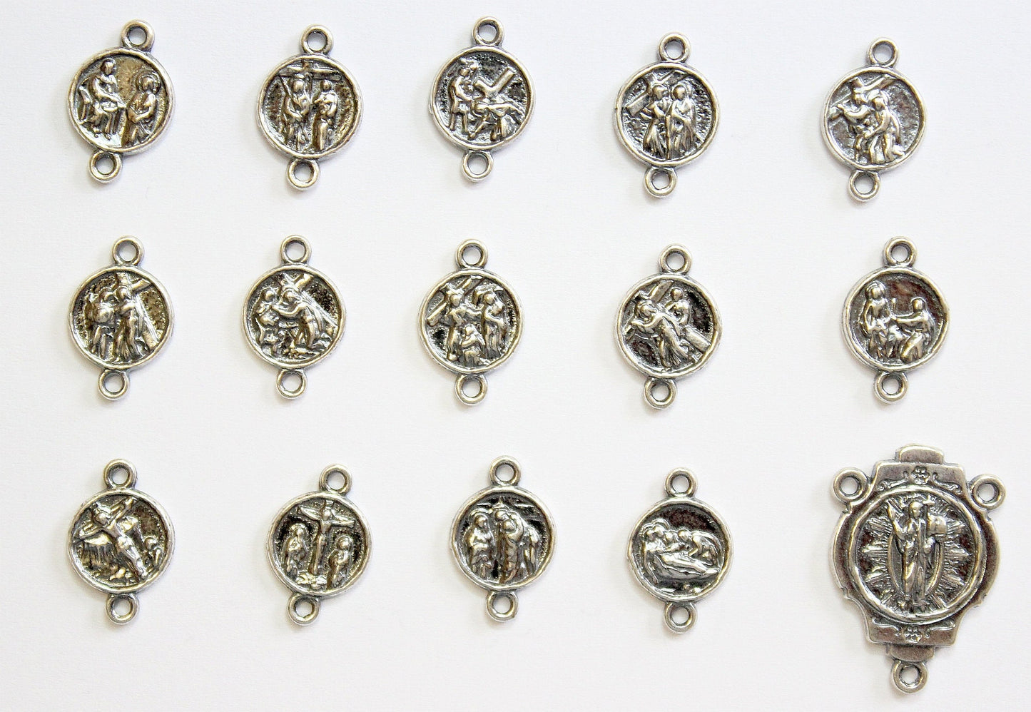 Faceted Jade & Sterling Silver Stations Of The Cross Rosary All Vintage - Unique Rare