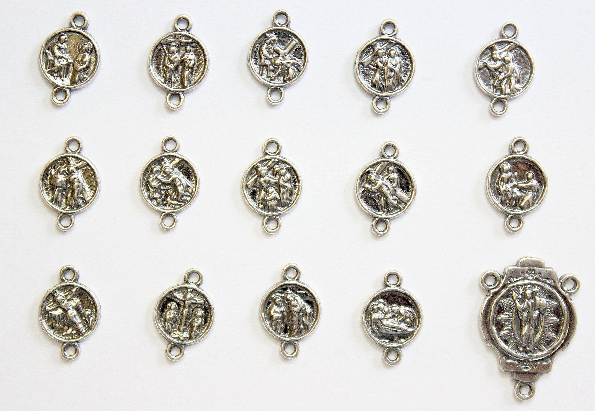 Faceted Jade & Sterling Silver Stations Of The Cross Rosary All Vintage - Unique Rare