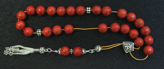 Worry Beads Greek Komboloi Red Sponge Coral & Sterling Silver