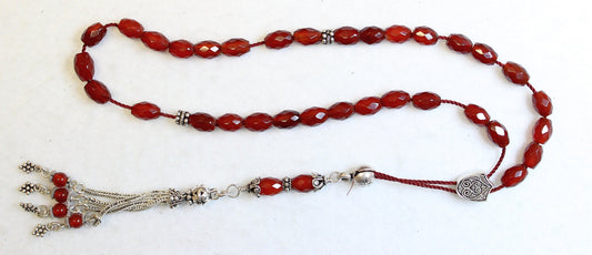 Greek Komboloi Faceted Carnelian & Sterling Silver Worry Beads