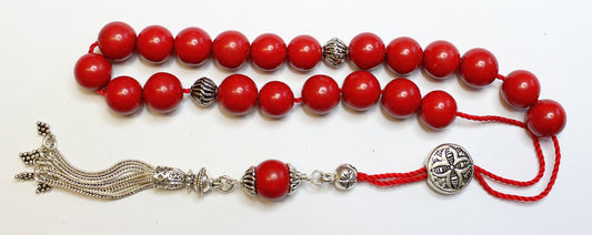 Greek Komboloi Red Coral & Sterling Silver