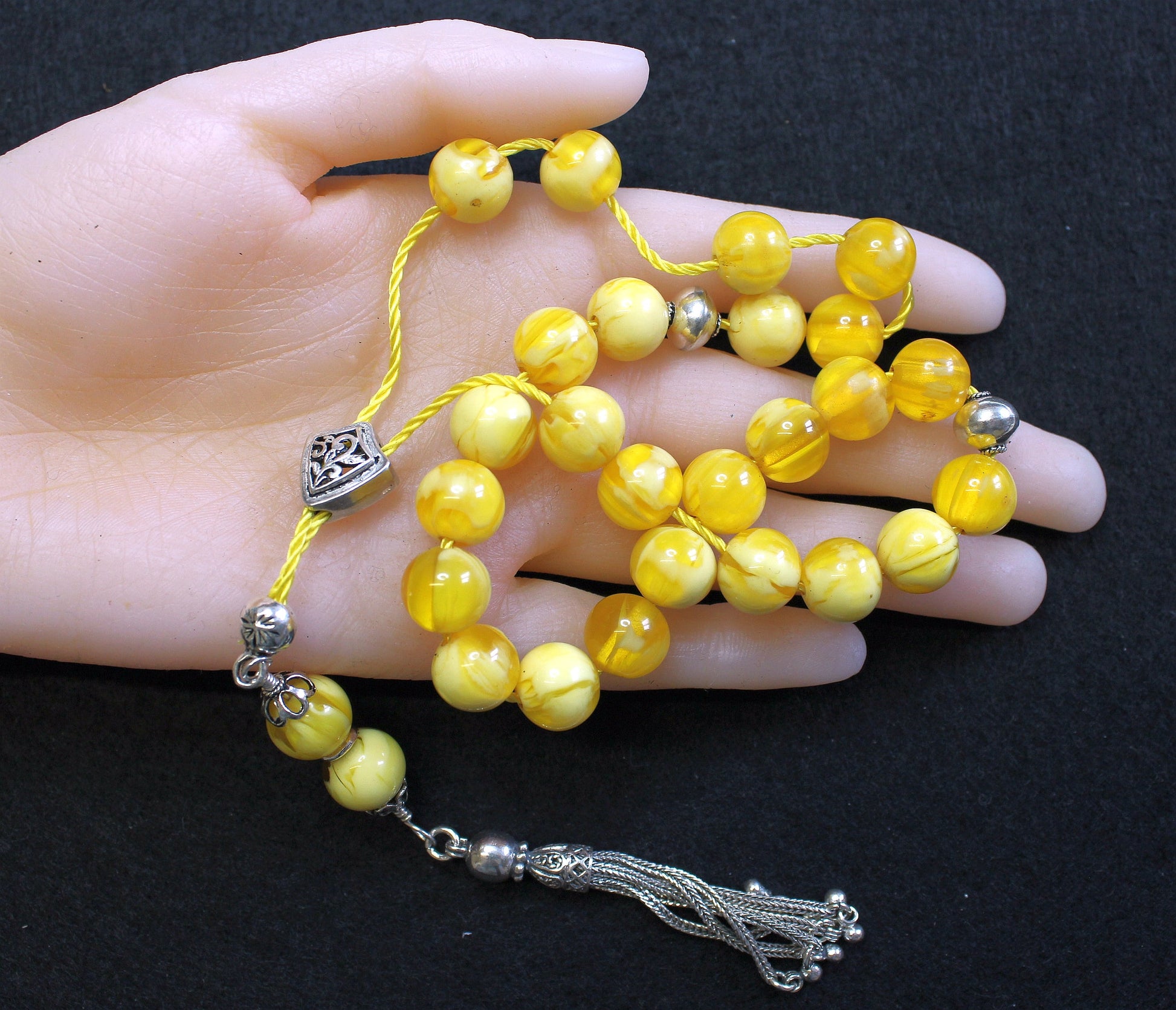 Greek Komboloi Vintage Catalin with Swirling Butterscotch Amber Color RR