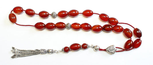 Greek Komboloi Large Oval Carnelian & Sterling Silver - Worry Beads