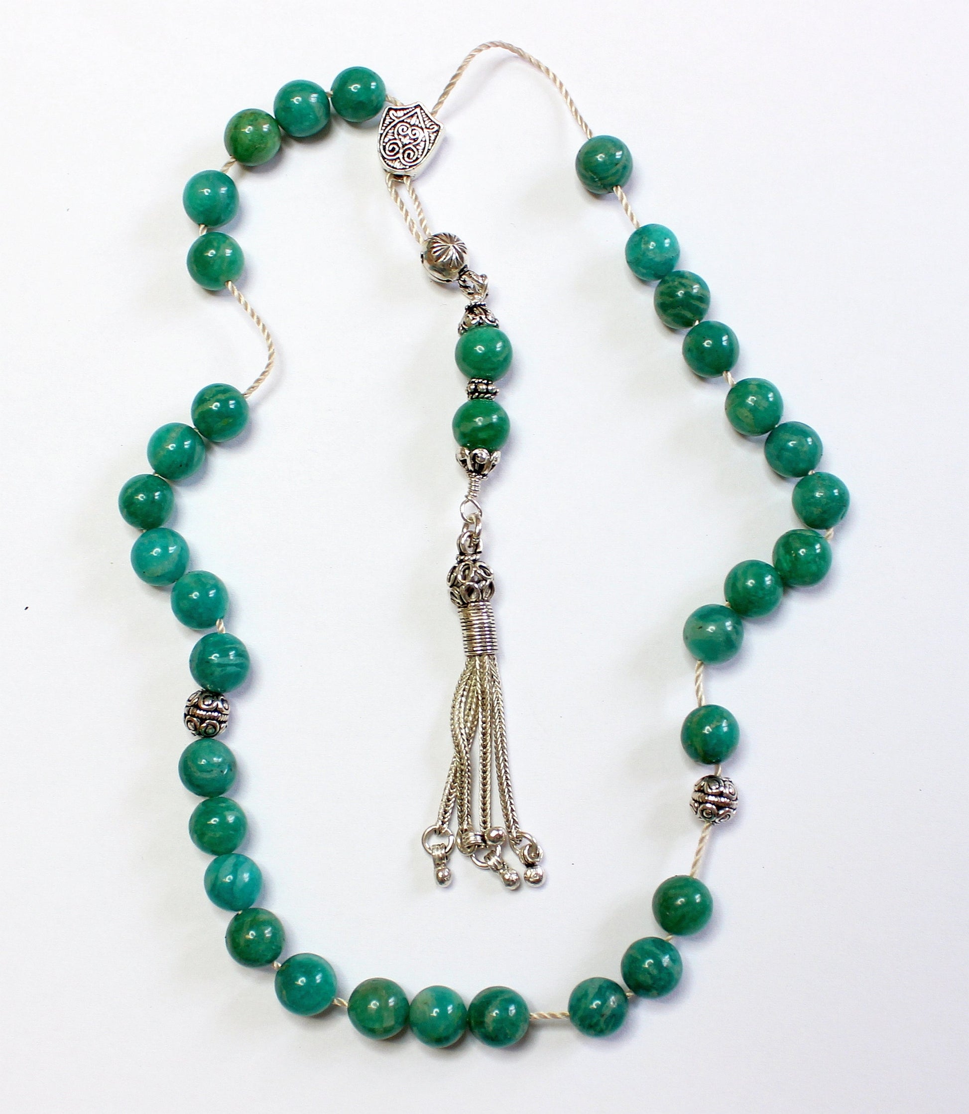 Russian Amazonite & Sterling Silver Greek Komboloi Worry Beads