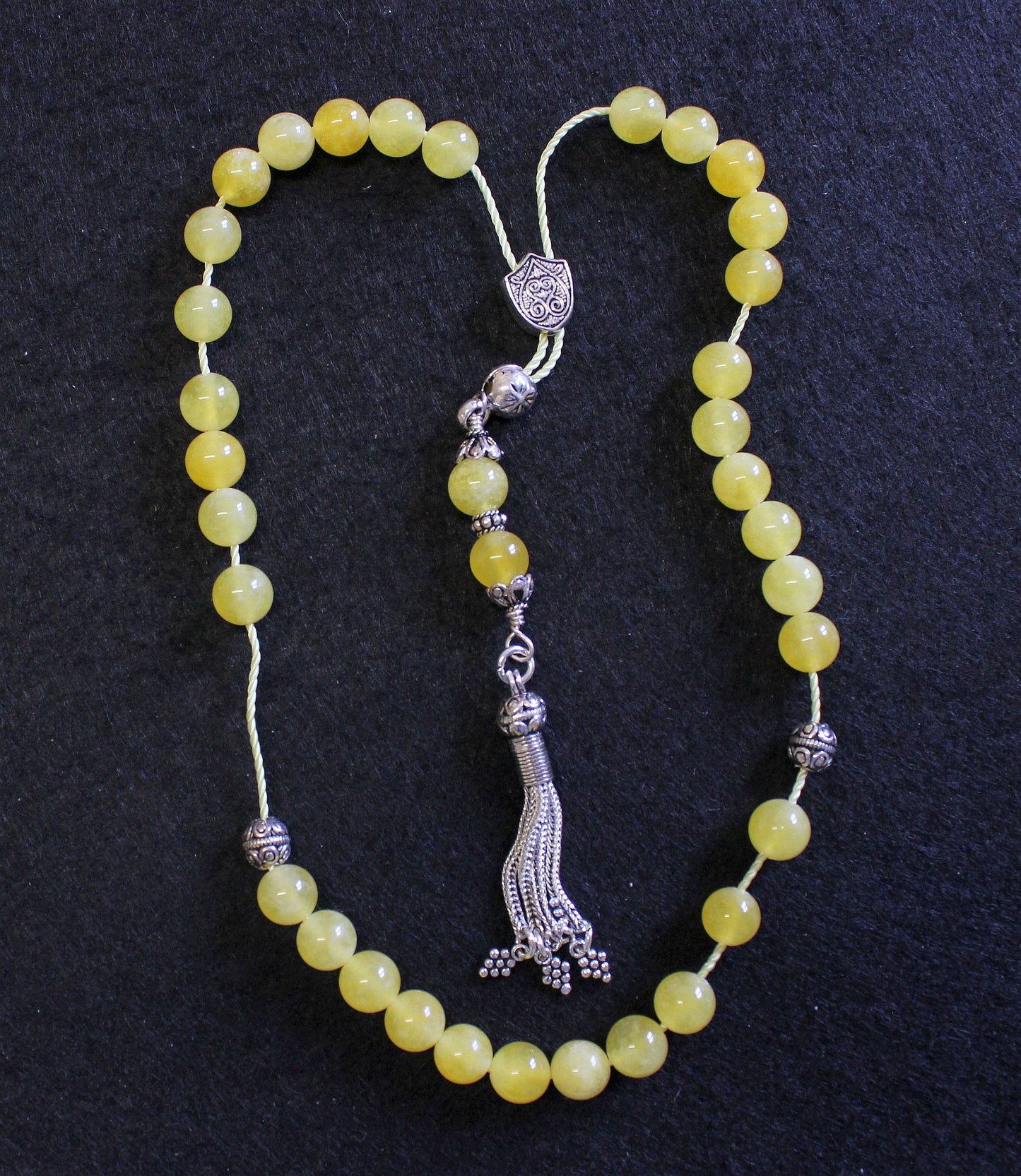 Greek Komboloi Yellow Jade Beads & Sterling Silver Parts