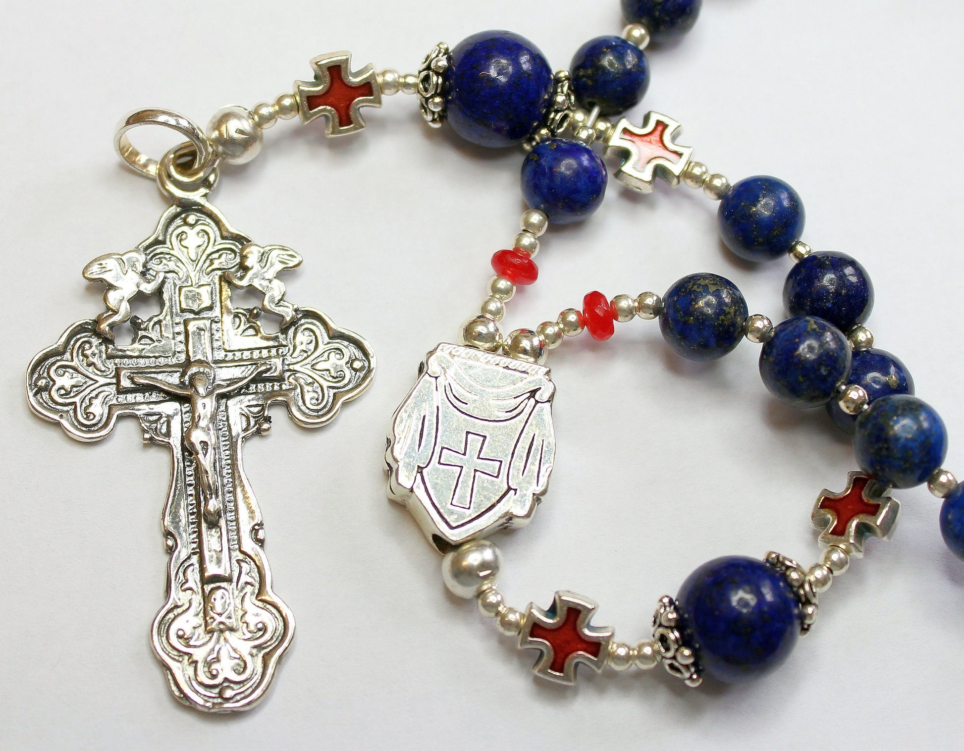 Greek Catholic Rosary Lapis Lazuli Heavy Sterling Silver Memento Mori