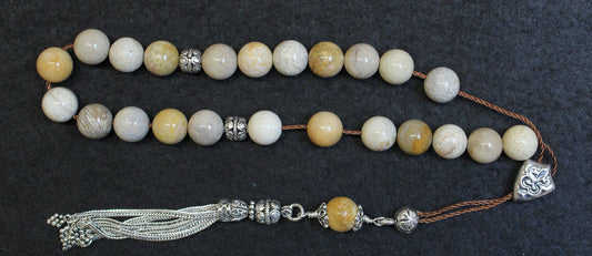 Greek Komboloi Worry Beads Fossil Coral & Sterling - Rarely Seen - Collector's item