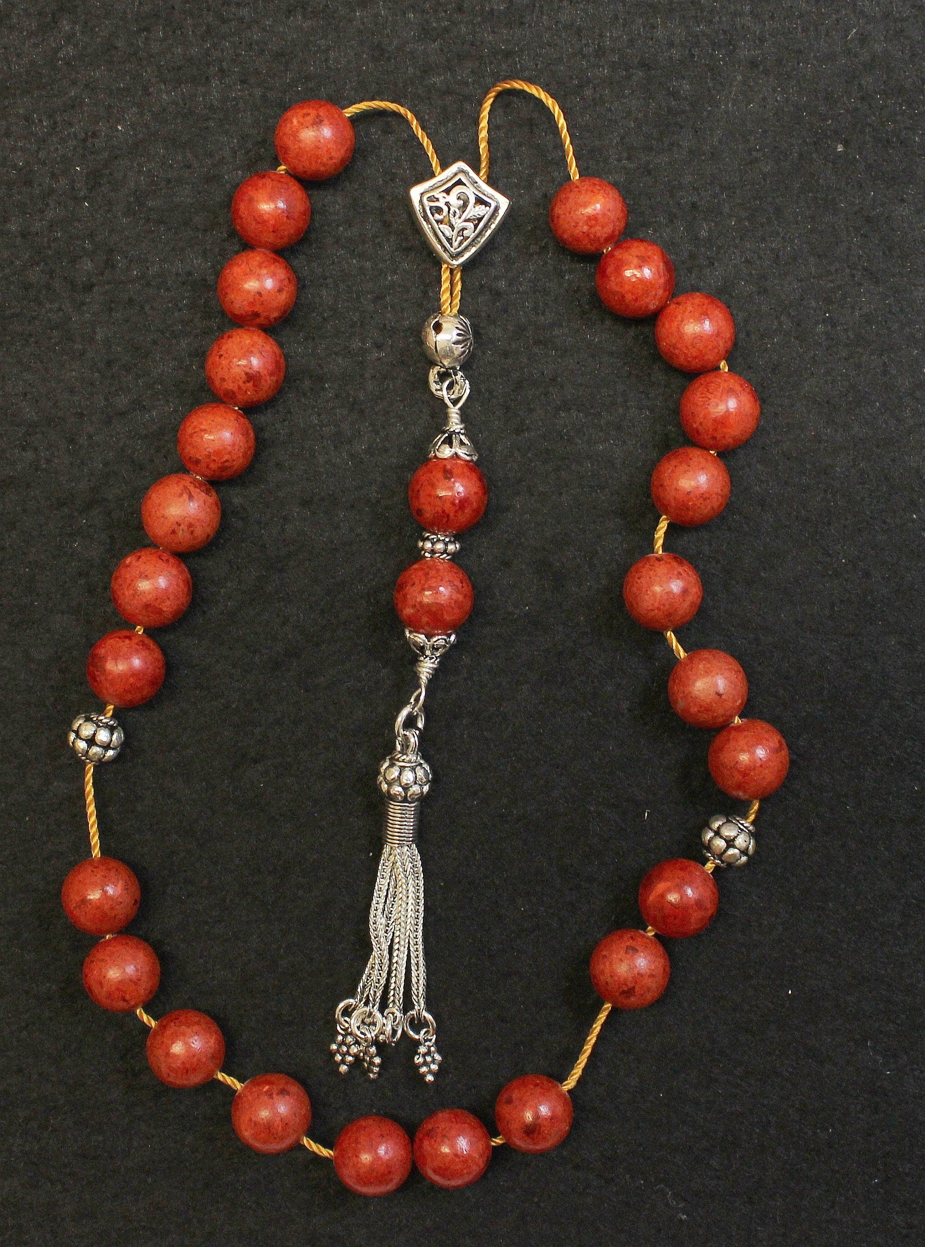 Worry Beads Greek Komboloi Red Sponge Coral & Sterling Silver