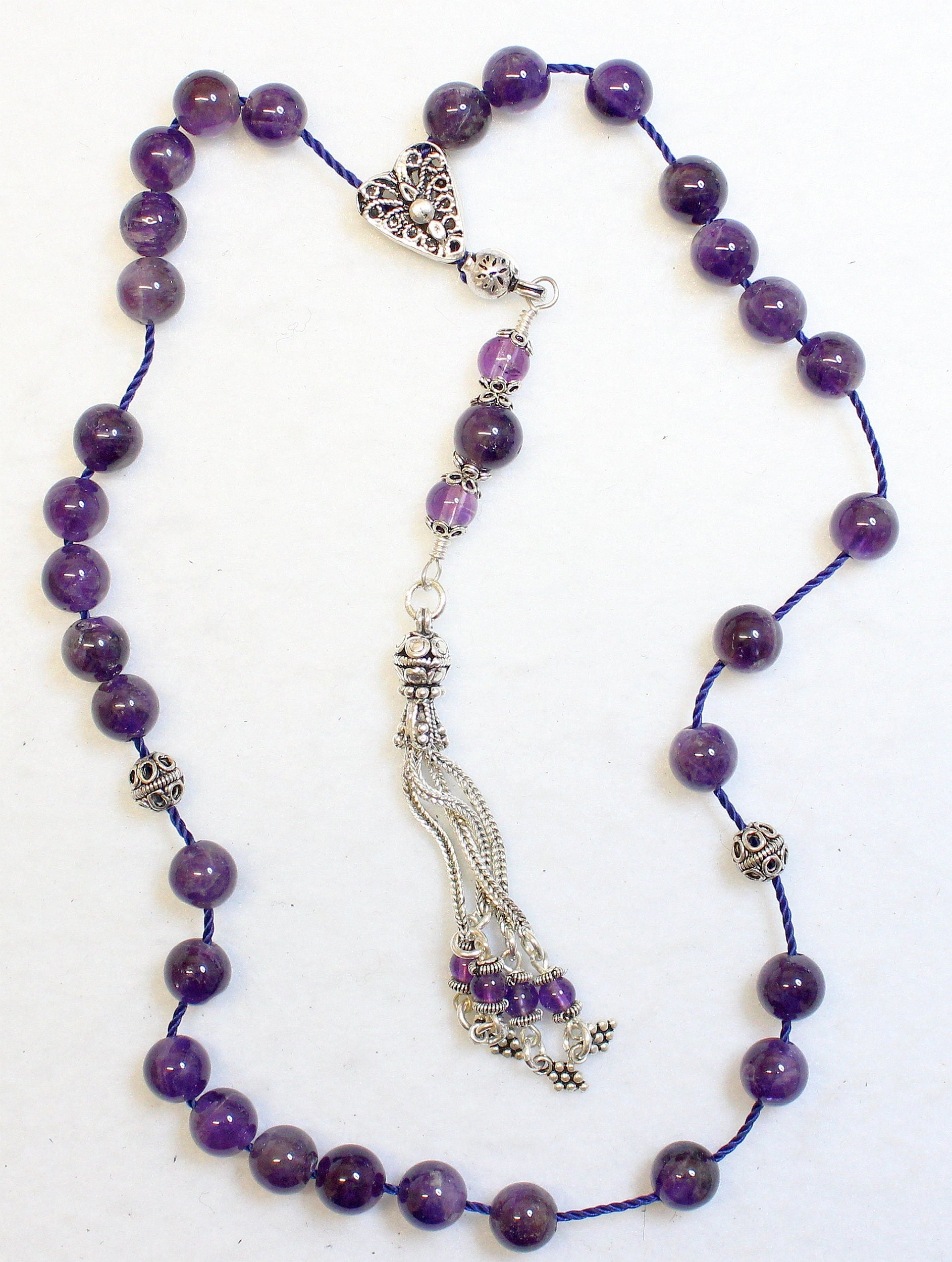 Greek Komboloi Amethyst and Sterling Silver