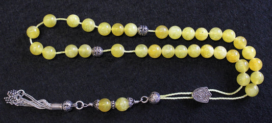 Greek Komboloi Yellow Jade Beads & Sterling Silver Parts