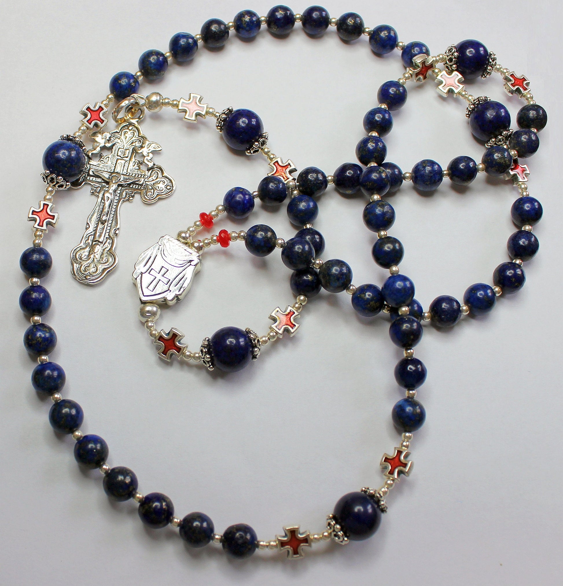 Greek Catholic Rosary Lapis Lazuli Heavy Sterling Silver Memento Mori